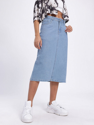 Glitchez Solid Women A-line Blue Skirt