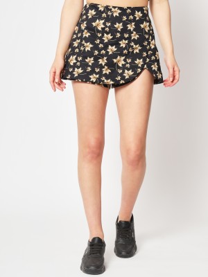 Zastraa Printed Women Skorts Black Skirt