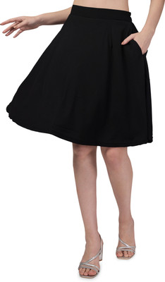 Areca Designer Solid Women Flared Black Skirt