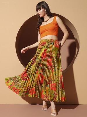 OTABU Printed Women Pleated Green Skirt