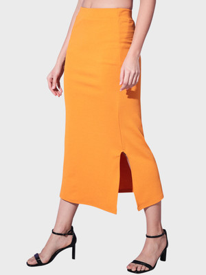 DIMPY GARMENTS Solid Women Pencil Yellow Skirt