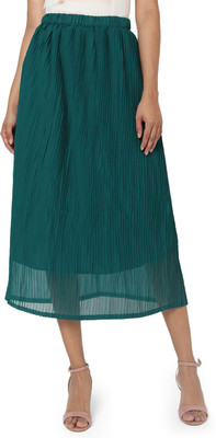Smarty Pants Solid Women Pleated Green Skirt