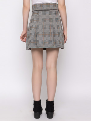 HANG N HOLD Checkered Women Flared Black Skirt