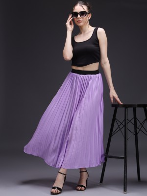 Emeros Solid Women Pleated Purple Skirt