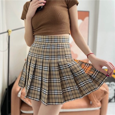 Dhyey Checkered Women Pleated Brown Skirt