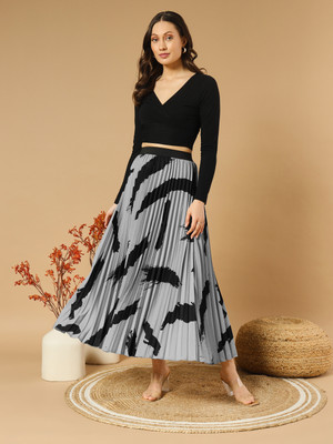 OTABU Self Design Women A-line Grey Skirt