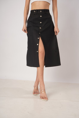 AKSHA CREATION Solid Women A-line Black Skirt