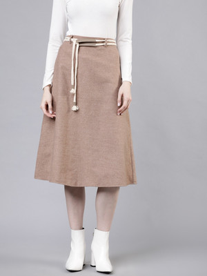 Tokyo Talkies Solid Women Flared Beige Skirt