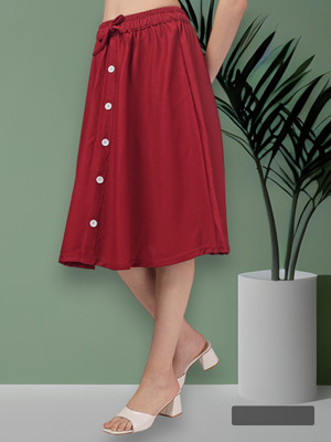 Areca Designer Solid Women A-line Maroon Skirt