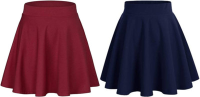 LUTERASTYLE Solid Women Flared Maroon Skirt