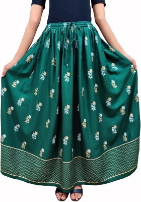 Kastoori Collection Floral Print Women Flared Green Skirt