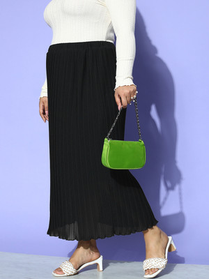 CURVE BY KASSUALLY Self Design Women Flared Black Skirt