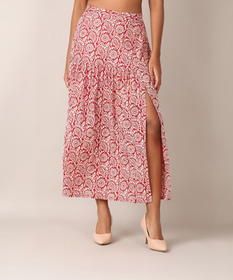 V-MART Printed Women A-line Red Skirt