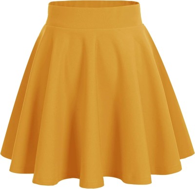 CuisineX Solid Women Flared Yellow Skirt