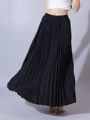 CHEMISTRY Solid Women Flared Black Skirt