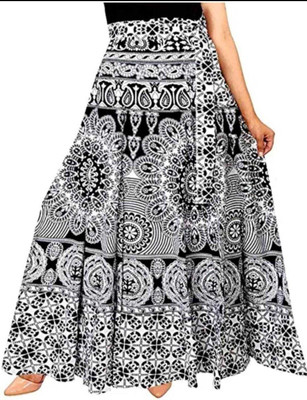KHUNTETA'S Printed Women Flared White, Black Skirt