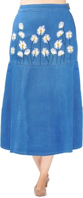 Hi Fashion Embroidered Women A-line Blue Skirt