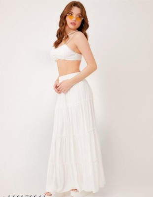 Custom-fashion Solid Women Flared White Skirt