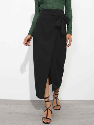 Dressberry Solid Women Wrap Around Black Skirt