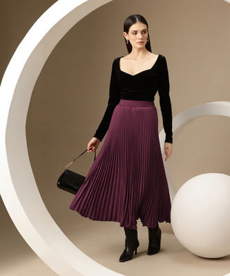CHEMISTRY Solid Women Flared Purple Skirt