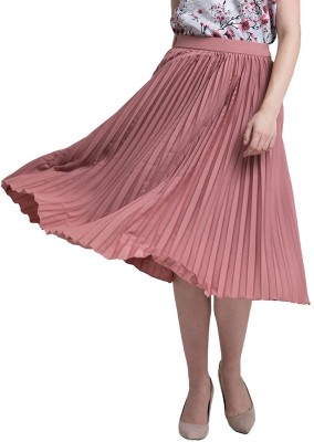 amar fashion Solid Women Pleated Pink Skirt