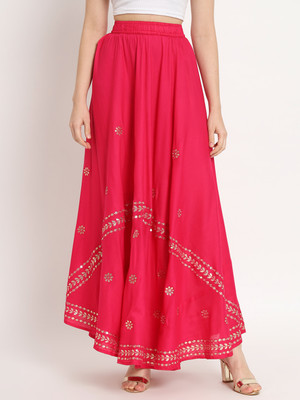 Moda Rapido Solid Women Flared Pink Skirt