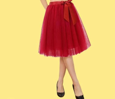 MH Mode Self Design Girls Flared Red Skirt