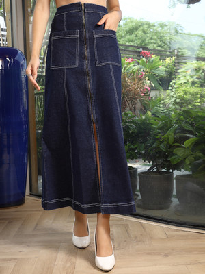 PLUSS Solid Women A-line Blue Skirt