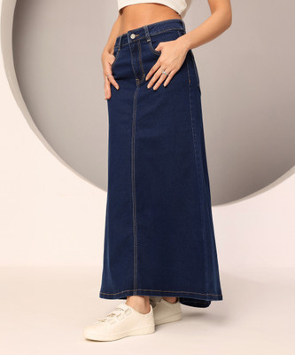 DOLCE CRUDO Solid Women Flared Blue Skirt