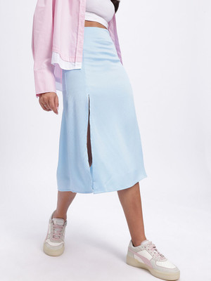 Glitchez Solid Women A-line Blue Skirt