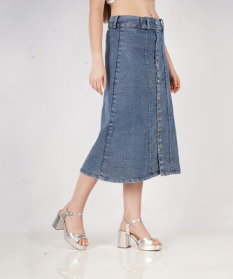 AKSHA CREATION Solid Women A-line Light Blue Skirt