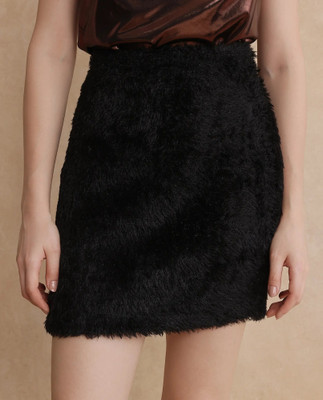 RAREISM Solid Women Regular Black Skirt