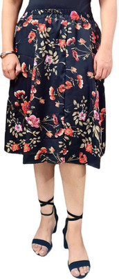 Mannat Diva Floral Print Women A-line Black Skirt