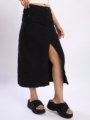 IVOC Solid Women A-line Black Skirt