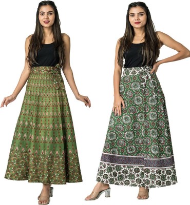 Hendygraph Printed Women A-line Green, Green Skirt