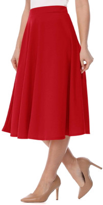 herija Solid Women A-line Red Skirt