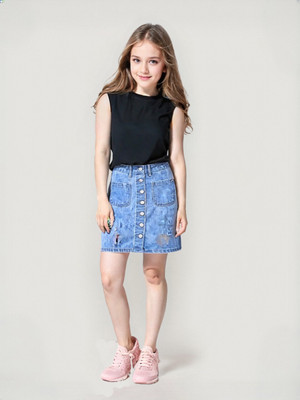 Thekids Solid Girls A-line Blue Skirt