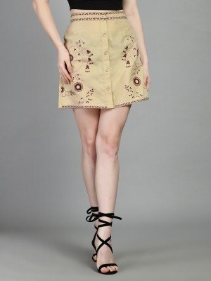 PREETY LOVING THING Embroidered Women Pencil Beige Skirt