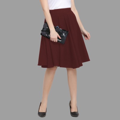 DL Fashion Solid Women Flared Maroon Skirt
