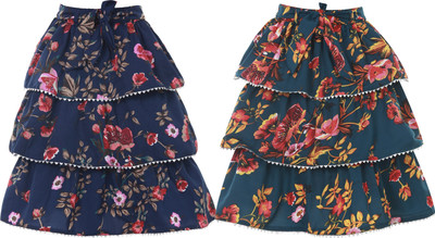Miranga Printed Girls Pleated Red Skirt