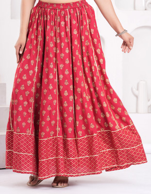 Clothy N Wave Printed Women Flared Maroon Skirt