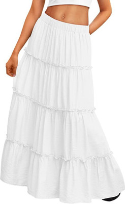 sarojani Solid Women Flared White Skirt