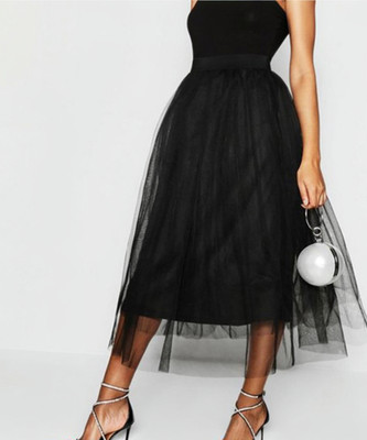 BECK Solid Women Flared Black Skirt