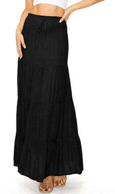 Mrfabricse Solid Women Flared Black Skirt