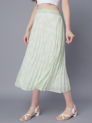 NUEVOSDAMAS Printed Women Flared Light Green Skirt