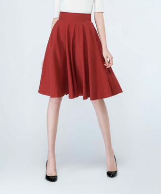 herija Solid Women Flared Red Skirt