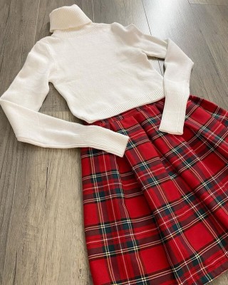 The Kd Checkered Women Pleated Red Skirt