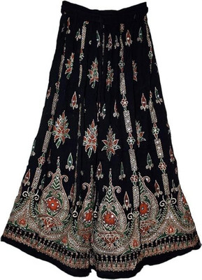 VINIROH Floral Print Women Flared Black, Red Skirt