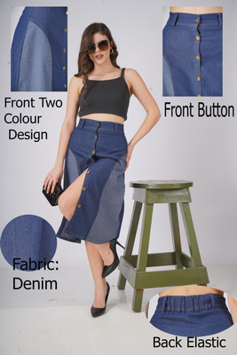 AKSHA CREATION Solid Women A-line Blue Skirt