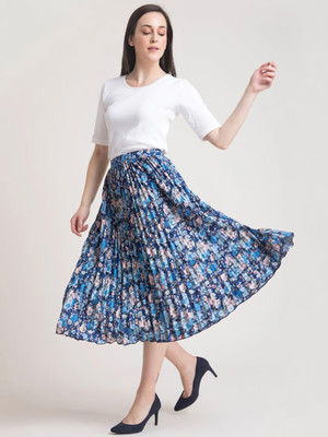 OTABU Floral Print Women A-line Blue Skirt